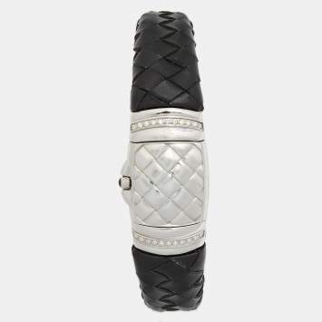 Pre Owned Fendi Mother of Pearl Stainless Steel Calfskin Diamond Spy 9000L Women's Wristwatch 20 mm