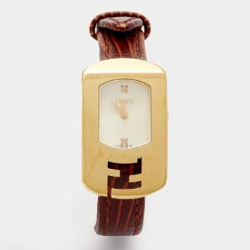 Pre Owned Fendi Champagne Gold Plated Stainless Steel Leather Chameleon 30000L Women's Wristwatch 18 mm