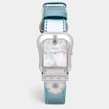 Pre Owned Fendi Mother of Pearl Stainless Steel Leather B.Fendi 3800G Women's Wristwatch 33 mm