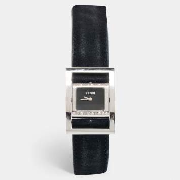 Pre Owned Fendi Black Stainless Steel Leather Diamond Classic 5000 Women's wristwatch 26 mm
