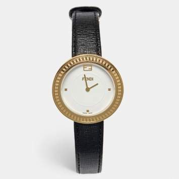 Pre Owned Fendi White Gold Plated Stainless Steel Leather My Way 35000M Women's Wristwatch 36 mm