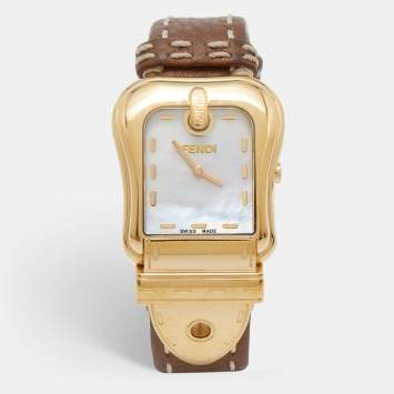 Pre Owned Fendi Mother of Pearl Gold Plated Leather B.Fendi 3800G Women's Wristwatch 33 mm