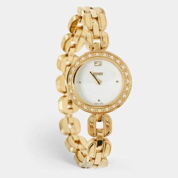 Pre Owned Fendi White Diamond Gold Plated Stainless Steel My Way F351434000B0 Women's Wristwatch 28 mm