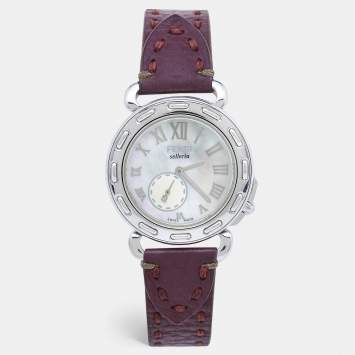 Pre Owned Fendi Mother of Pearl Leather Stainless Steel Selleria 8100M Women's Wristwatch 37 mm 
