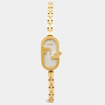 Pre Owned Fendi Silver Gold Plated Stainless Steel Diamond O'Lock Vertical FOW968A2YOF0HH3 Women's Wristwatch 14.80 mm