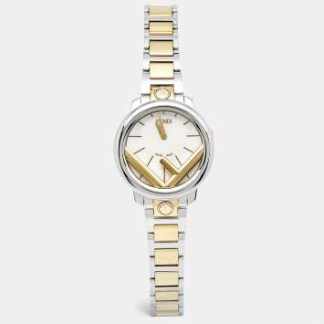 Pre Owned Fendi White Two-Tone Stainless Steel Run Away FOW802A2YKF0QA0 Women's Wristwatch 28 mm