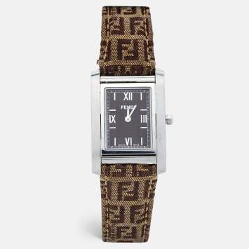 Pre Owned Fendi Brown Stainless Steel Canvas 7600M Women's Wristwatch 27 mm