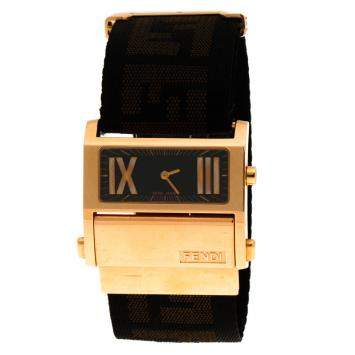 Pre Owned Fendi Black Rose Gold Tone Stainless Steel 1140L Zip Code Women Wristwatch 38MM