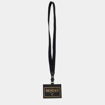 Pre Owned Fendi x Versace Black/Gold Leather Fendace Lanyard Card Holder