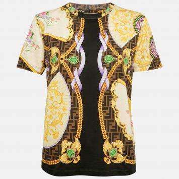 Pre Owned Fendace Multicolor Printed Cotton Crewneck T-Shirt M