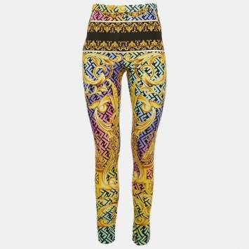 Pre Owned Fendace Multicolor FF and Barocco Print Jersey Leggings M