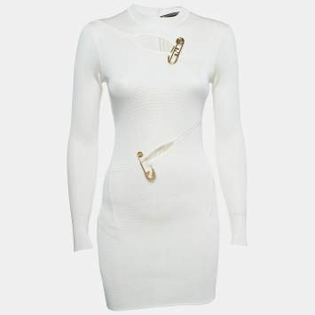 Pre Owned Fendi x Versace White Knit Pin Detail Cutout Mini Dress XS