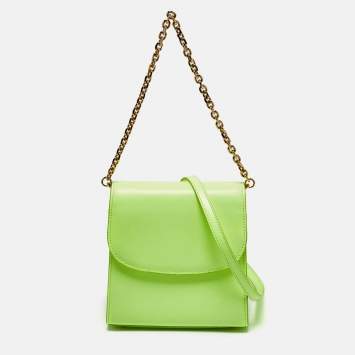 Pre Owned Folklore Neon Green Leather Loop Crossbody Bag