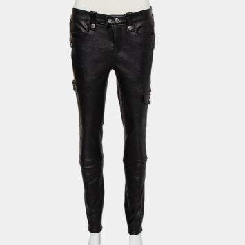 Pre Owned Frame Atelier Black Leather Skinny Moto Pants M