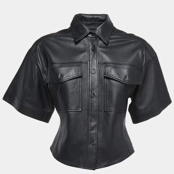 Pre Owned Frame Black Leather Button Front Half Sleeve Shirt S