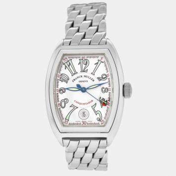 Pre Owned Franck Muller White Stainless Steel Conquistador 8000SC Automatic Women's Wristwatch 35 mm