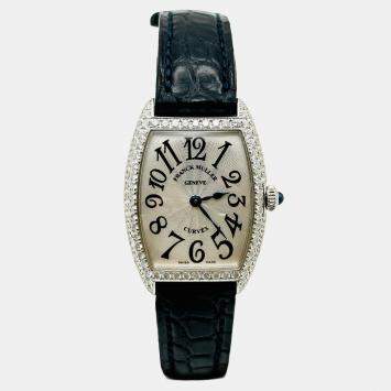 Pre Owned Franck Muller Cintree Curvex 1752 QZ D Quartz Silver Diamond 18K White Gold Women's Wristwatch 25 mm