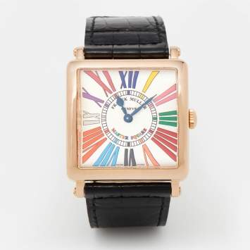 Pre Owned  Franck Muller Silver 18K Rose Gold Alligator Leather Master Square Color Dreams 6002 M QZ R Women's Wristwatch 32.50 mm