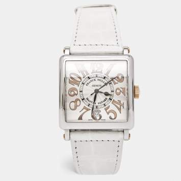 Pre Owned Franck Muller Silver 18k Rose Gold Stainless Steel Alligator Master Square 6000.H.SC.DT.V.ST.G Unisex Wristwatch 37 mm