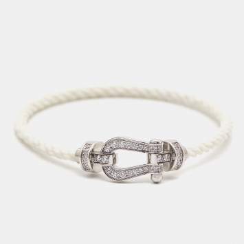 Pre Owned Fred Force 10 Diamond 18k White Gold Steel Cord Bracelet