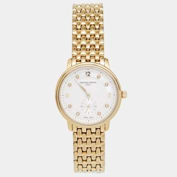 Pre Owned Frederique Constant Mother of Pearl Gold Plated Stainless Steel Slim Line FC200/235X1S25/6 Women's Wristwatch 28 mm