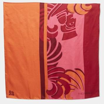 Pre Owned Frey Wille Pink/Orange Printed Silk Magic Sphinx Square Scarf