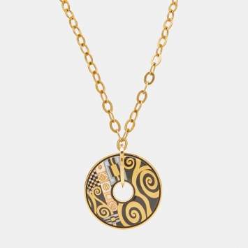 Pre Owned FreyWille Gustav Klimt Adele Bloch-Bauer Luna Piena Fire Enamel Gold Tone Pendant Necklace