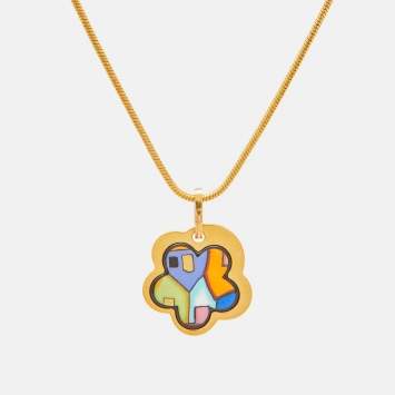 Pre Owned Frey Wille Flower Fire Enamel Gold Tone Pendant Necklace