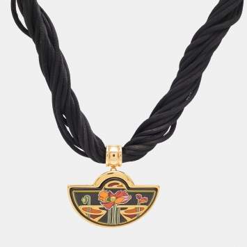 Frey Wille Alphonse Mucha Fire Enamel Gold Tone Cord Necklace