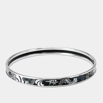 Frey Wille Black Enamel Silver Tone Ultra Bangle Bracelet