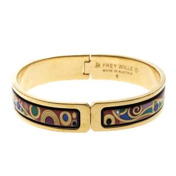 Pre Owned Frey Wille Hommage A’ Gustav Klimt Enamel Gold Plated Ballerina Clasp Bracelet S
