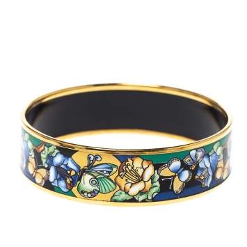 Pre Owned Frey Wille Vintage Multicolor Fire Enamel Gold Plated Wide Bangle Bracelet