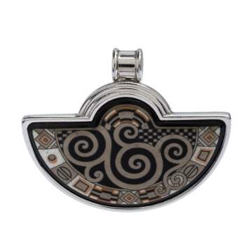 Pre Owned Frey Wille Vintage Fire Enamel Palladium Plated Half Moon Pendant 