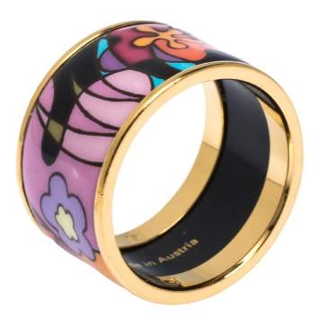 Pre Owned Frey Wille Multicolor Fire Enamel Gold Plated Band Ring Size 56
