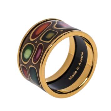 Pre Owned Frey Wille Hommage à Hundertwasser Multicolor Fire Enamel Band Ring Size 53