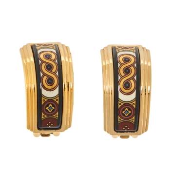 Pre Owned Frey Wille Multicolor Fire Enamel Gold Plated Hoop Earrings