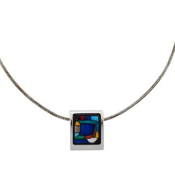 Pre Owned Frey Wille Homage à Hundertwasser Emotion Spiral Square Pendant Omega Chain Necklace