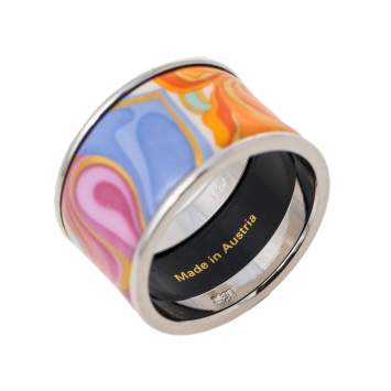 Pre Owned Frey Wille Floral Symphony Fire Enamel Palladium Plated Band Ring Size EU 53