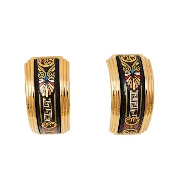 Pre Owned Frey Wille Multicolor Fire Enamel Gold Plated Hoop Earrings