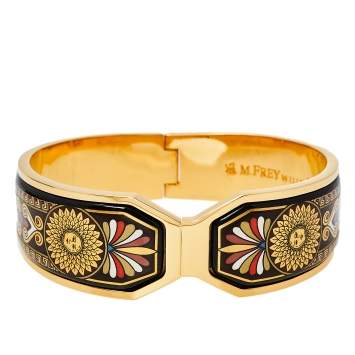 Pre Owned Frey Wille Vintage Greco Roman Sun Fire Enamel Gold Plated Contessa Clasp Bracelet