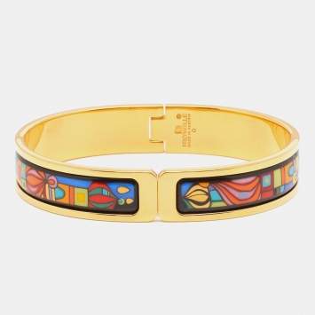Pre Owned Frey Wille Hommage à Hundertwasser Fire Enamel Gold Plated Clasp Ballerina Bangle Bracelet