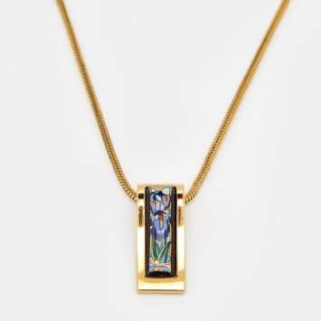 Pre Owned Frey Wille Claude Monet Iris Fire Enamel Gold Plated Pendant Necklace
