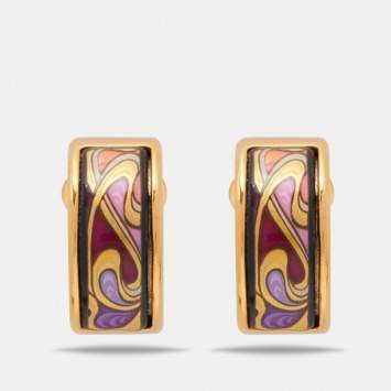 Pre Owned Frey Wille Hommage à Alphonse Mucha Fire Enamel Gold Plated Mini Creole Earrings