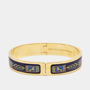 Pre Owned Frey Wille Vintage Lion Motif Fire Enamel Gold Plated Cuff Bracelet