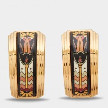 Pre Owned Frey Wille Vintage Fire Enamel Gold Tone Clip On Earrings