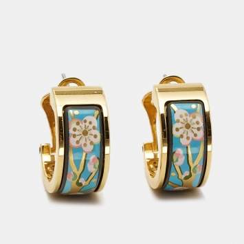 Pre Owned Frey Wille Fire Enamel Gold Tone Earrings