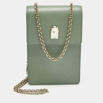 Furla Green Leather Flow Phone Chain Crossbody Bag