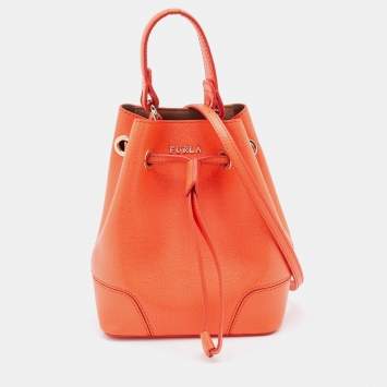 Pre Owned Furla Orange Leather Mini Stacy Bucket Bag