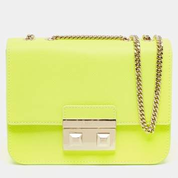 Pre Owned Furla Neon Green Leather Mini Bella Crossbody Bag