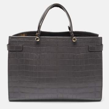 Pre Owned Furla Grey Croc Embossed Leather Lady M Tote